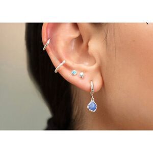 Monica Vinader‎ Sterling Silver Siren Mini Kyanite Nugget Huggie Earrings, NWT